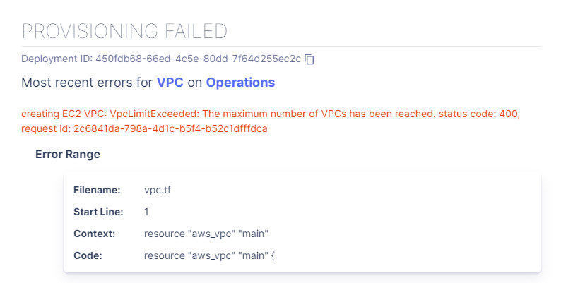 VPC error